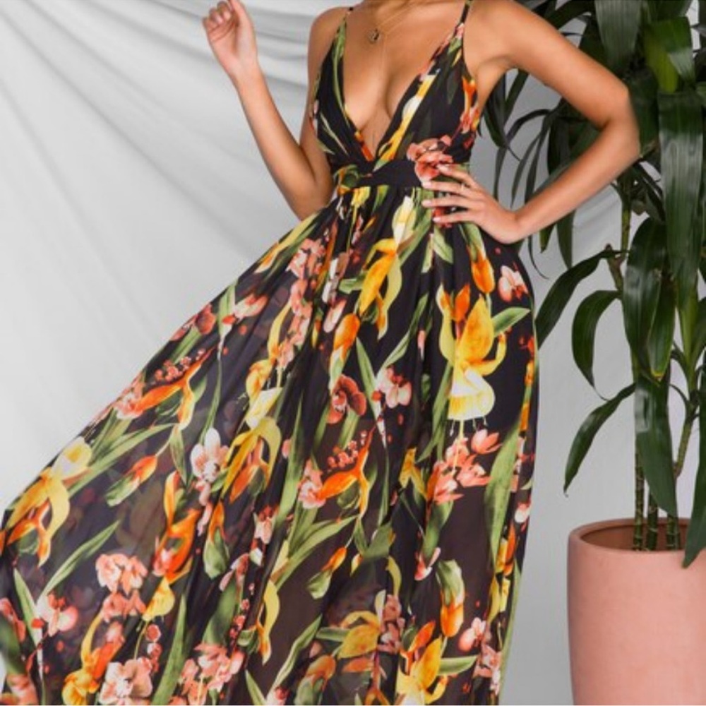 NWT - LUXXEL | Orange Pink Floral Maxi Dress Resort Wear S - Picture 2 of 7